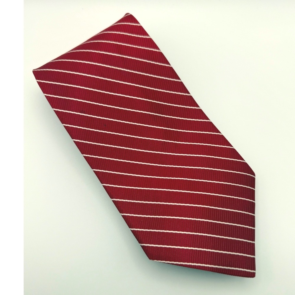 Paul Fredrick Necktie 3.75" Red White Striped Silk Ribbed Preppy Business